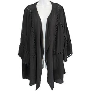 Daniel Rainn Sheer Black Kimono Cardigan Crochet Trim Open Size 3X Whimsigoth